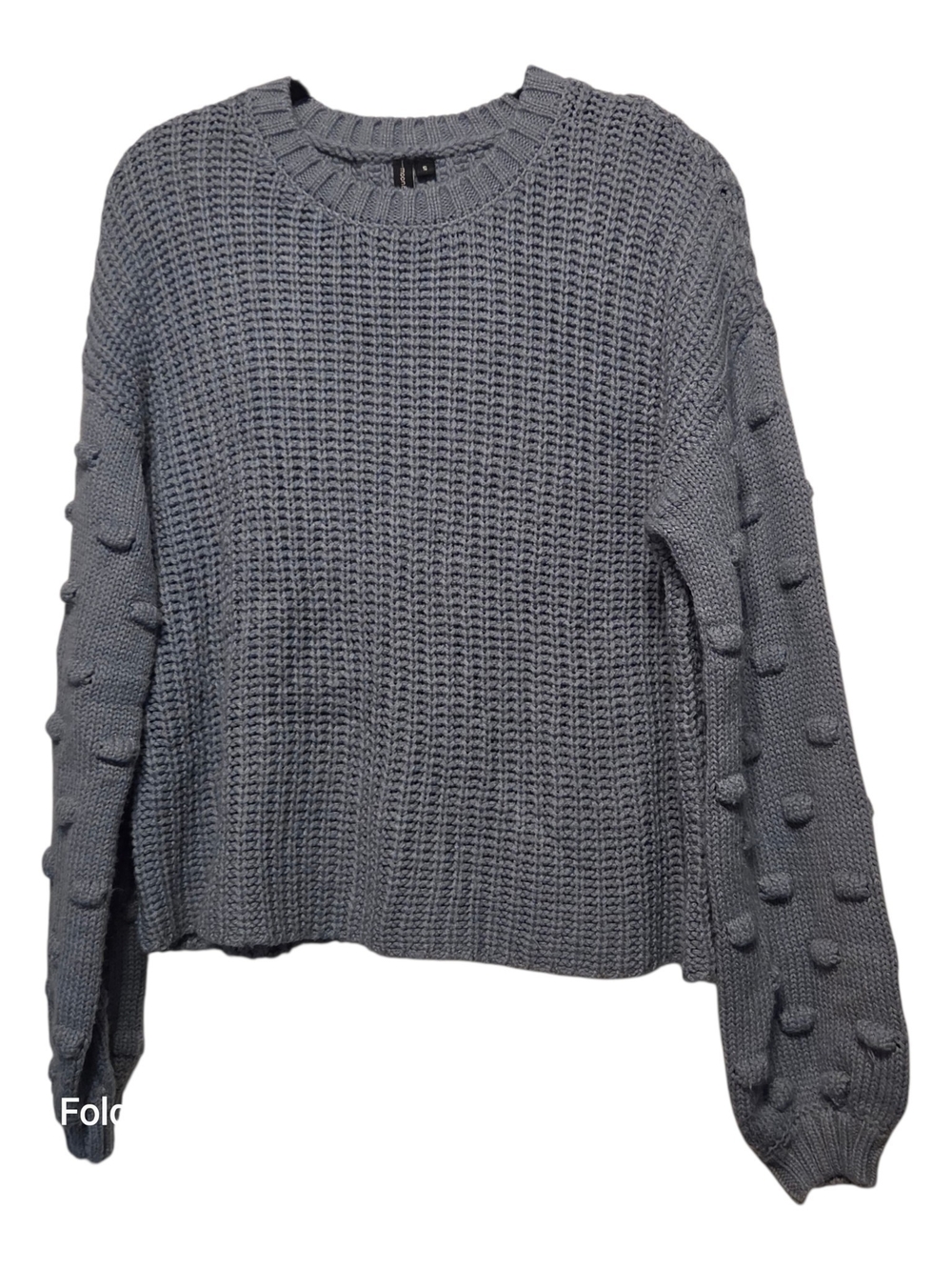 moon & madison Vintage Inspired Slate Blue Bobble-Sleeve Crewneck Sweater Size S